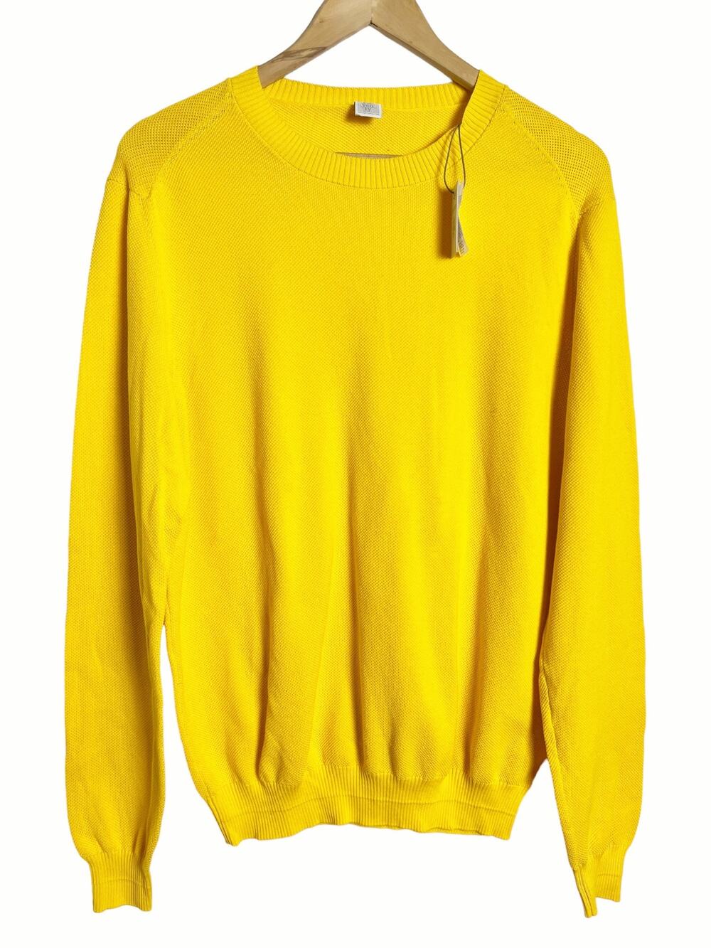 Eleventy Platinum Yellow Crewneck Cotton Long Sleeve Pullover Sweater Size M